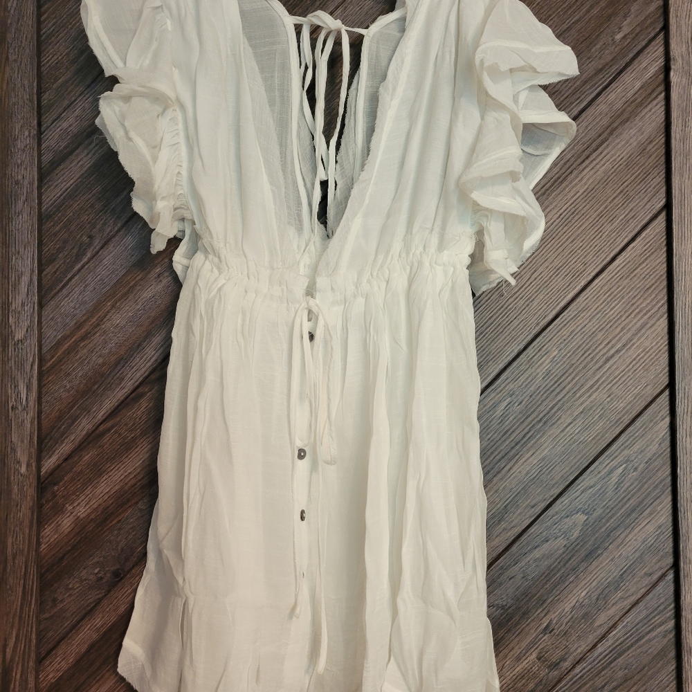 POCKETED BUTTON DOWN RUFFLE DRESS - MARSHMALLOW